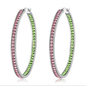 Pink & Green Crystal Stainless Steel Hoop Earrings
